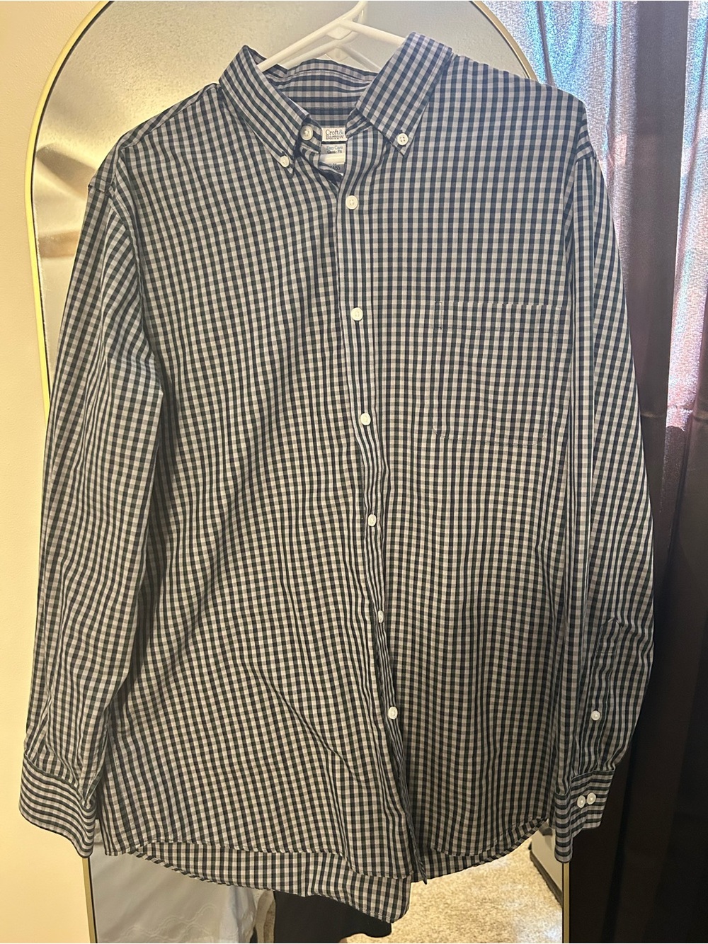 Men’s Classic Button-Down Gingham Shirt - Navy/Dark Green